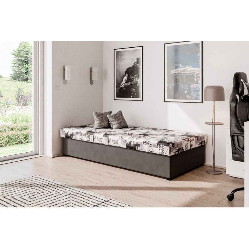 Lit de jour avec matelas à ressorts et espace de stockage NOE 90x200 gris/noir
