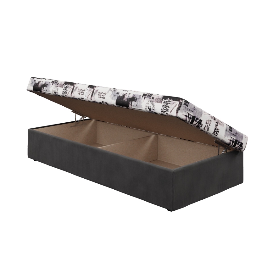 Lit de jour avec matelas à ressorts et espace de stockage NOE 90x200 gris/noir