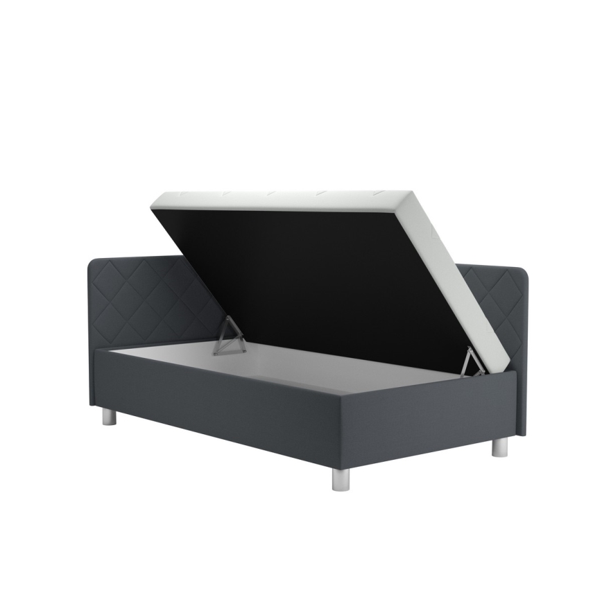 Lit de jour capitonné avec un espace de stockage et matelas EMILE 110x200 cm gris
