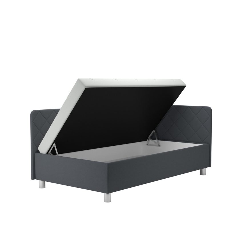 Lit de jour capitonné avec un espace de stockage et matelas EMILE 110x200 cm gris