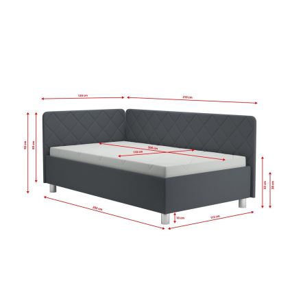 Lit de jour capitonné avec un espace de stockage et matelas EMILE 110x200 cm gris