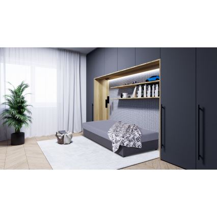 Lit de jour capitonné avec un espace de stockage JACOB XL capacité de charge 130 kg 90x200 cm gris