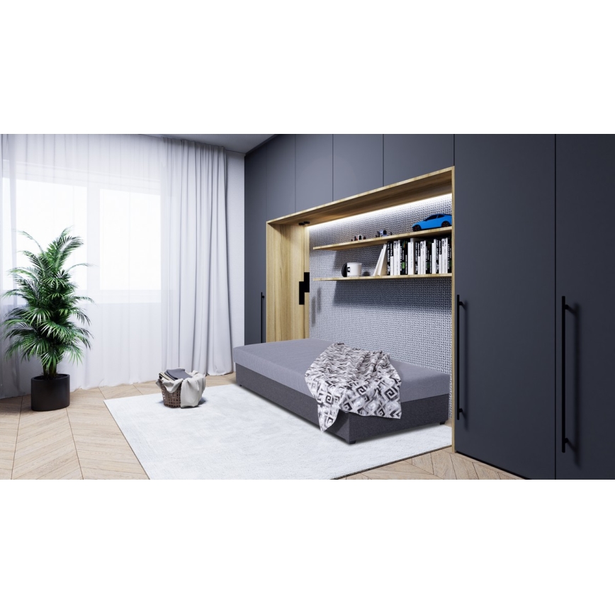 Lit de jour capitonné avec un espace de stockage JACOB XL capacité de charge 130 kg 90x200 cm gris