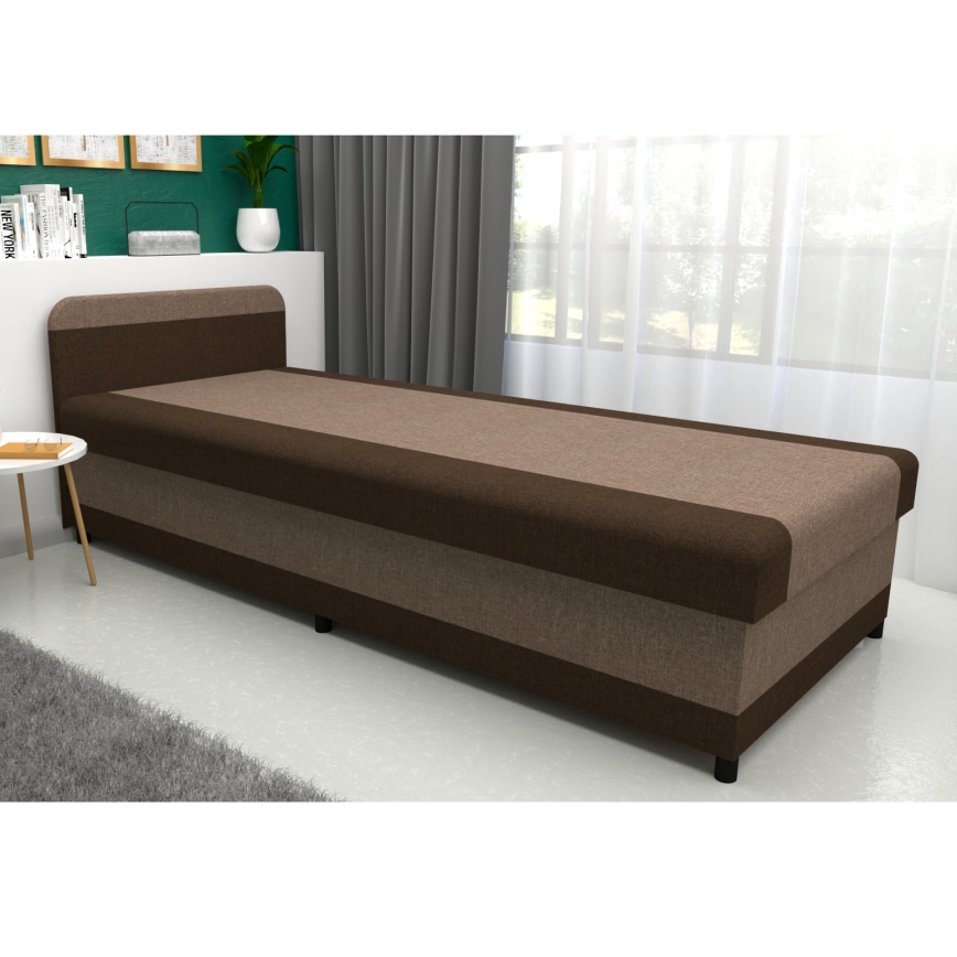 Lit de jour capitonné avec un espace de stockage TALI 80x202 marron/beige