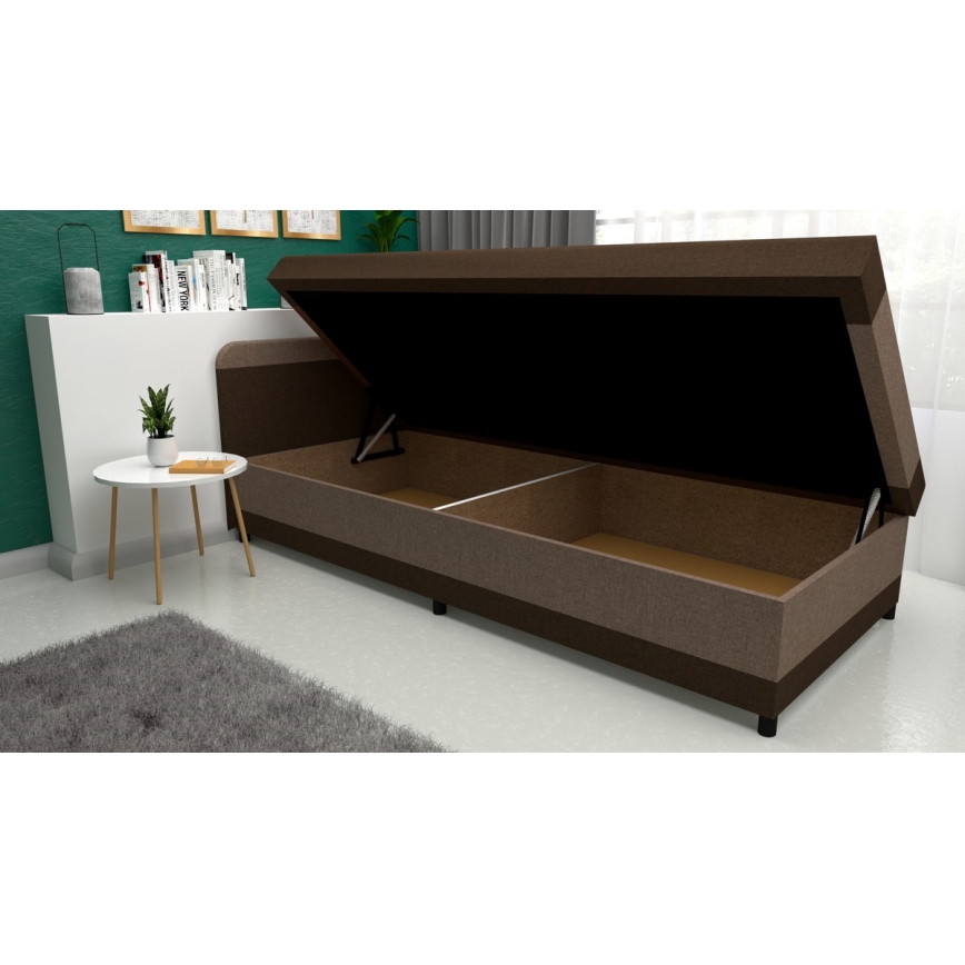 Lit de jour capitonné avec un espace de stockage TALI 80x202 marron/beige