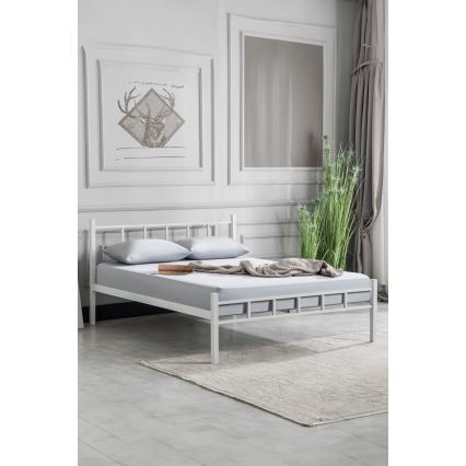 Lit deux places en métal ORMEL 120 x 200 cm, blanc — charge maximale 120 kg