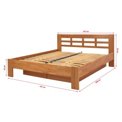 Lit double en bois massif avec espace de rangement ANGELA 180x200 cm prune