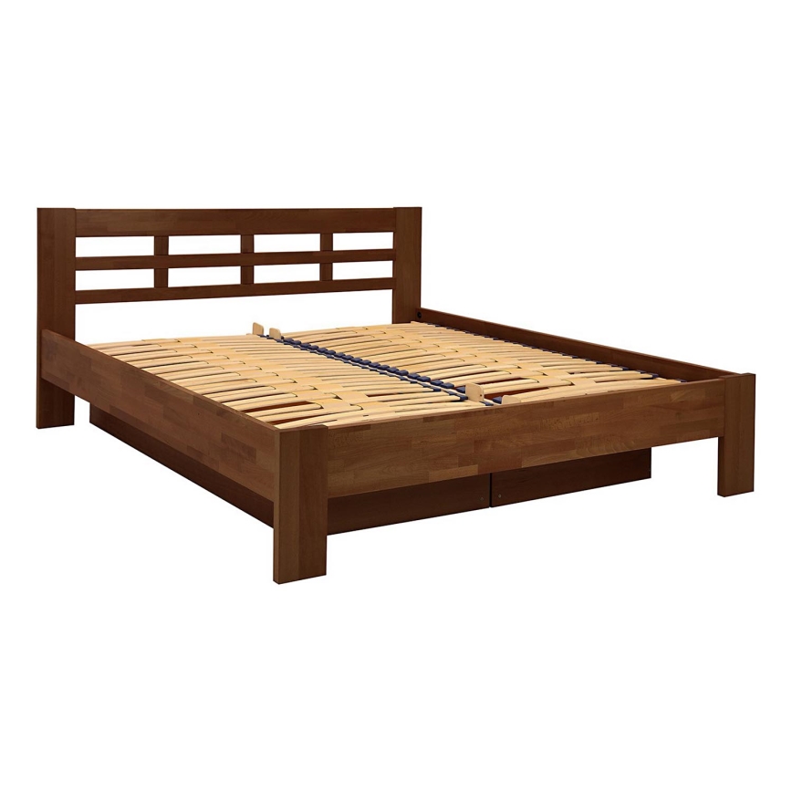 Lit double en bois massif avec un espace de stockage ANGELA 180x200 cm noyer foncé