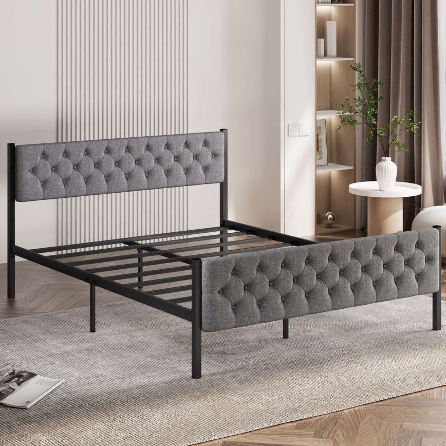 Lit double en métal KAROM 160x200 cm, gris — capacité de charge 200 kg