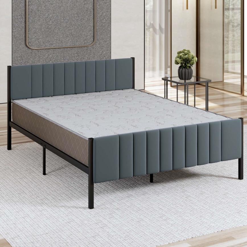 Lit double en métal LUNOR 160 x 200 cm, coloris anthracite, charge maximale 200 kg