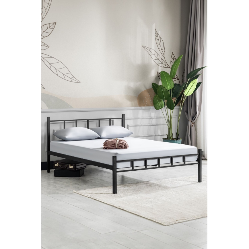 Lit double en métal ORMEL 160 x 200 cm, noir, charge maximale 200 kg