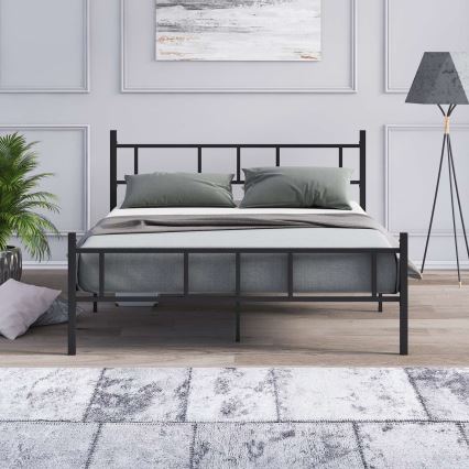 Lit double en métal PIRON 140x200 cm, noir, charge maximale 200 kg