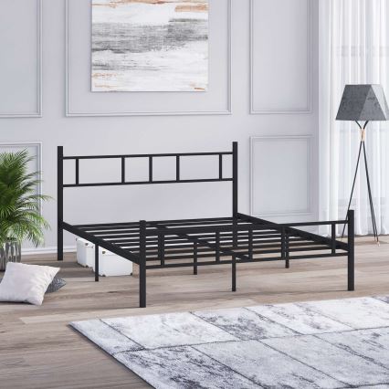 Lit double en métal PIRON 160x200 cm noir, charge maximale 200 kg