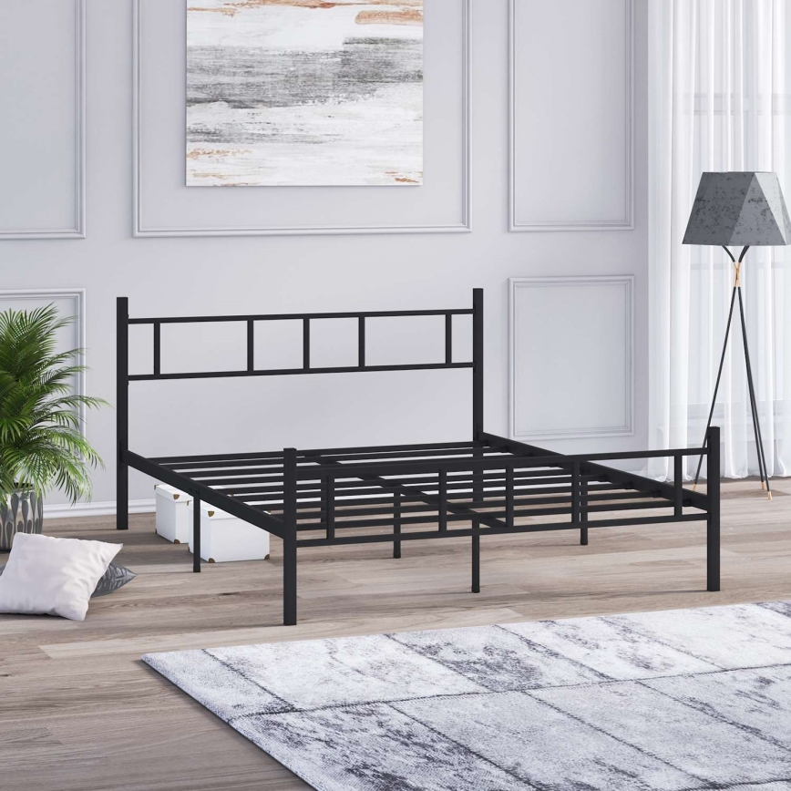 Lit double en métal PIRON 160x200 cm noir, charge maximale 200 kg