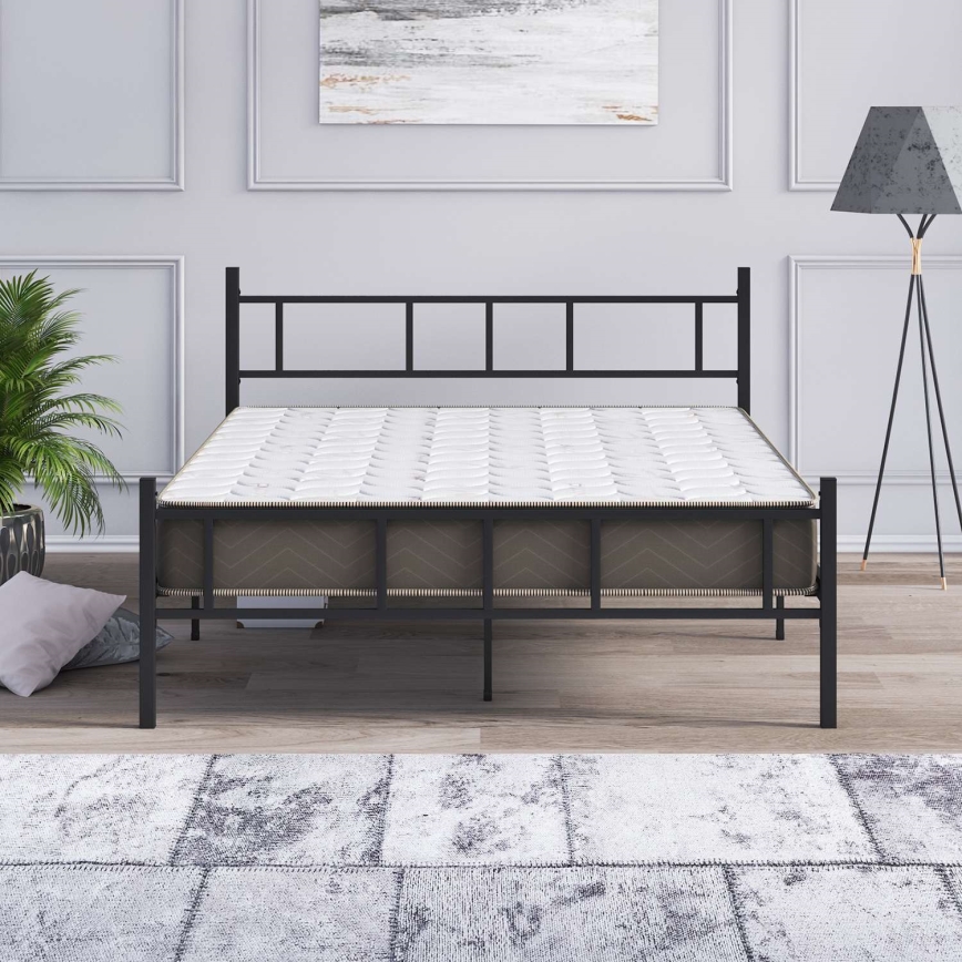 Lit double métallique PIRON 120x200 cm, noir — charge maximale 120 kg
