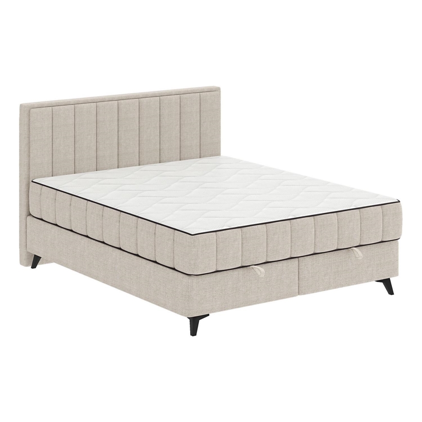 Lit double rembourré avec matelas et surmatelas, espace de rangement ALICIA 160x200 cm beige