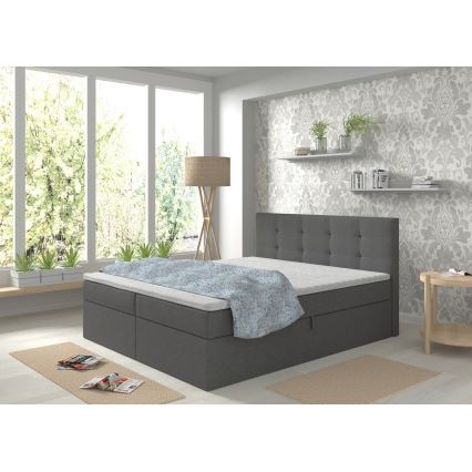 Lit double rembourré avec matelas et surmatelas, espace de rangement EMBER 180x200 cm anthracite