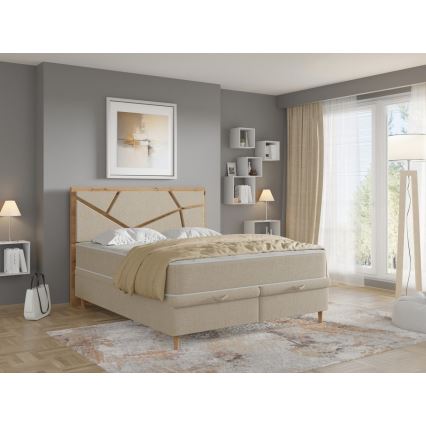 Lit tapissé avec matelas et espace de rangement NAOMI 140x200 cm beige