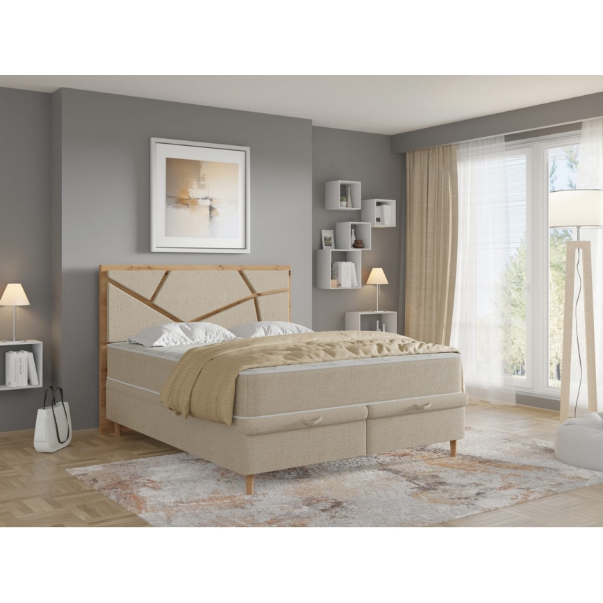 Lit tapissé avec matelas et espace de rangement NAOMI 140x200 cm beige