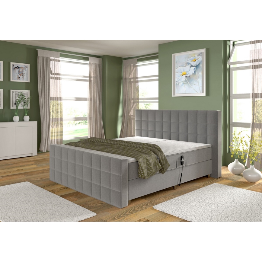 Lit rembourré à réglage électrique avec matelas et surmatelas HELEN 180x200 cm gris