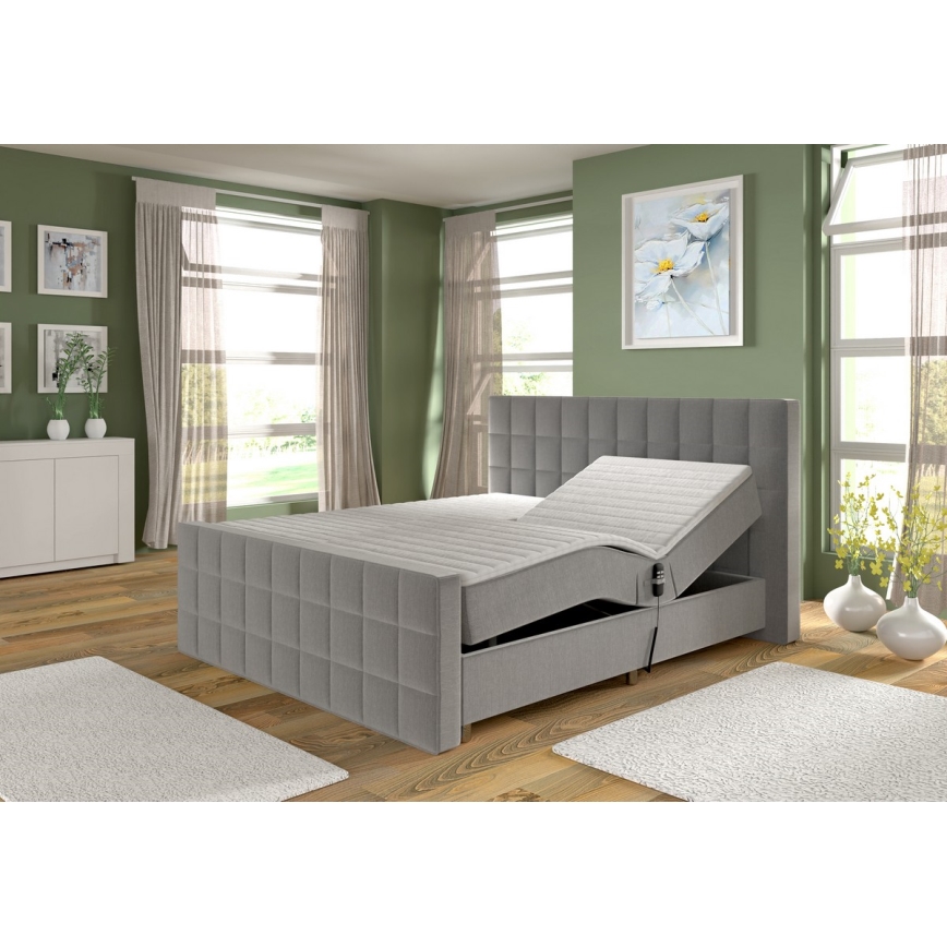 Lit rembourré à réglage électrique avec matelas et surmatelas HELEN 180x200 cm gris