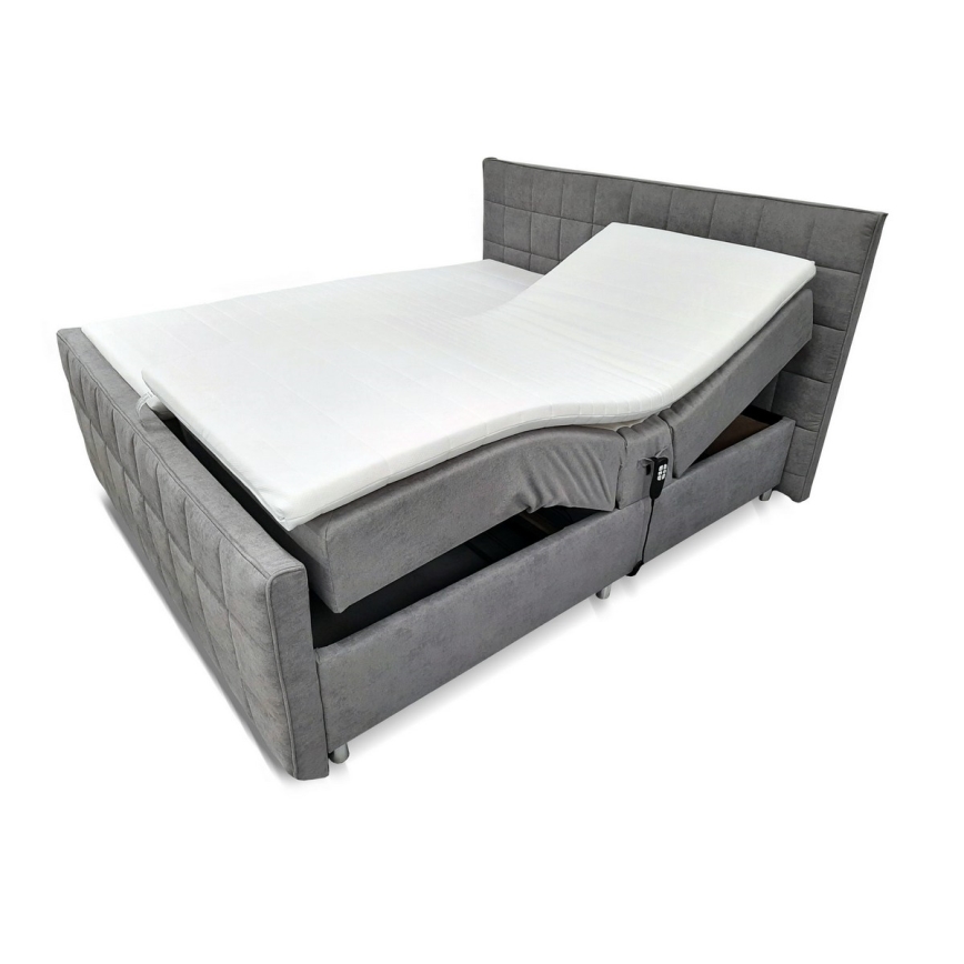 Lit rembourré à réglage électrique avec matelas et surmatelas HELEN 180x200 cm gris