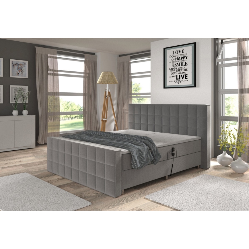 Lit rembourré à réglage électrique avec matelas et surmatelas HELEN 180x200 cm gris