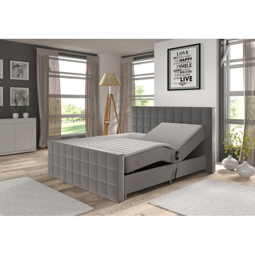 Lit rembourré à réglage électrique avec matelas et surmatelas HELEN 180x200 cm gris