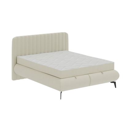 Lit rembourré ALEXA 180x200 cm beige avec matelas inclus et coffre de rangement
