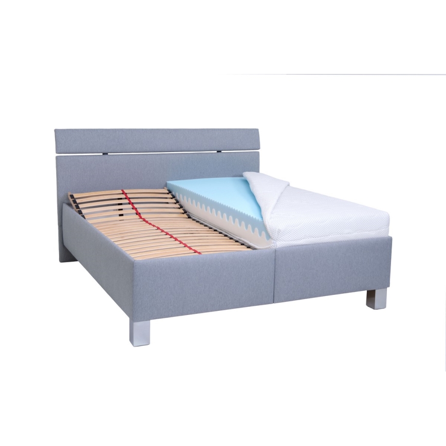 Lit rembourré ALIS 160 x 200 cm avec matelas et coffre de rangement, gris clair