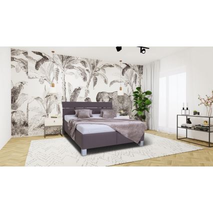 Lit rembourré ALIS 160 x 200 cm avec matelas et coffre de rangement, marron