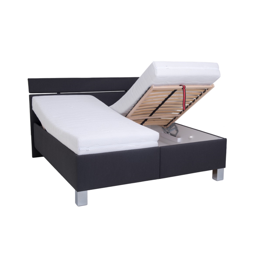 Lit rembourré ALIS 160x200 cm avec matelas et coffre de rangement, anthracite