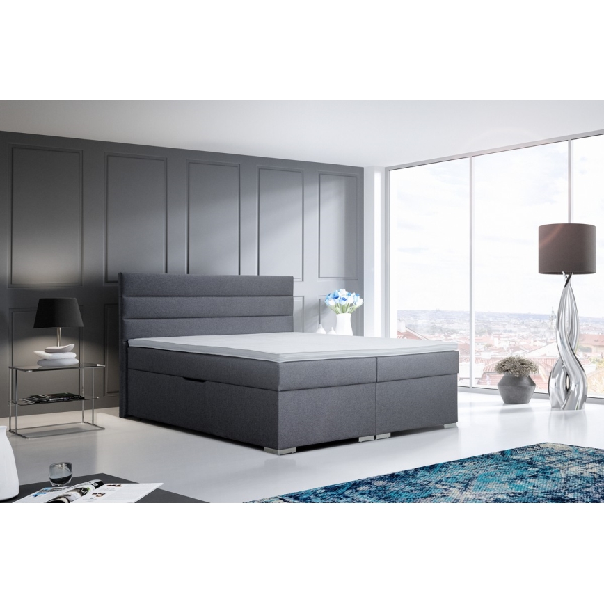 Lit rembourré avec espace de rangement et matelas avec surmatelas NEW BOLERO 160x200 cm gris