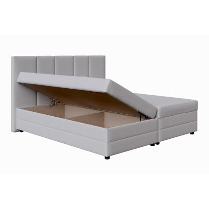 Lit rembourré avec matelas à ressorts et espace de stockage ISABEL 160x200 gris clair