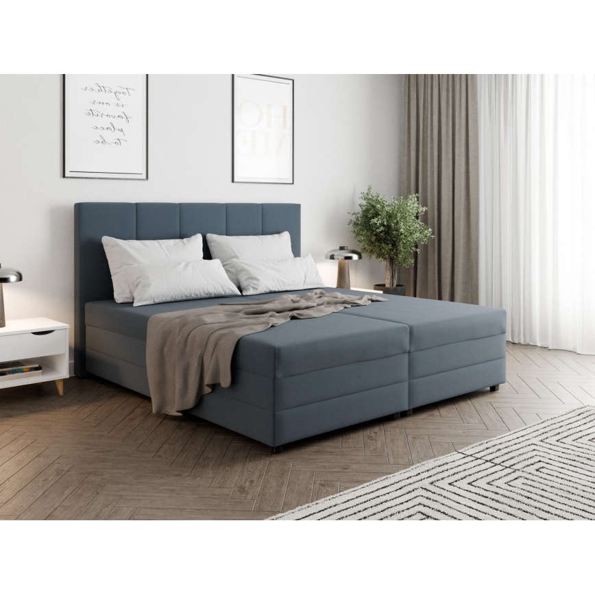 Lit rembourré avec matelas à ressorts et espace de stockage ISABEL 180x200 gris