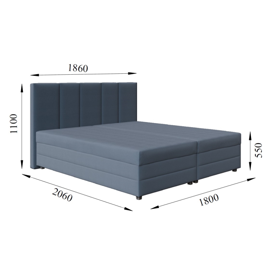 Lit rembourré avec matelas à ressorts et espace de stockage ISABEL 180x200 gris