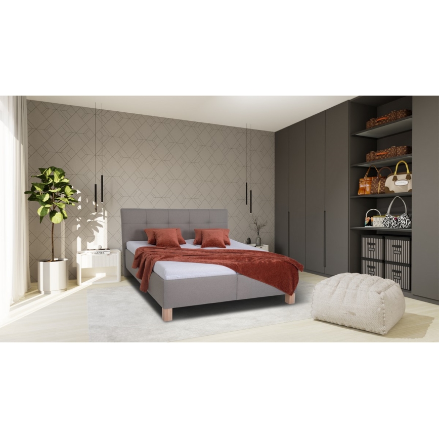 Lit rembourré avec matelas et coffre de rangement MARIA 180x200 cm taupe