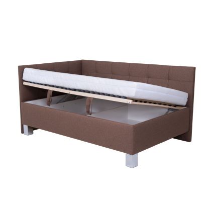 Lit rembourré avec matelas et coffre de rangement MARIA PETITE 120x200 cm marron