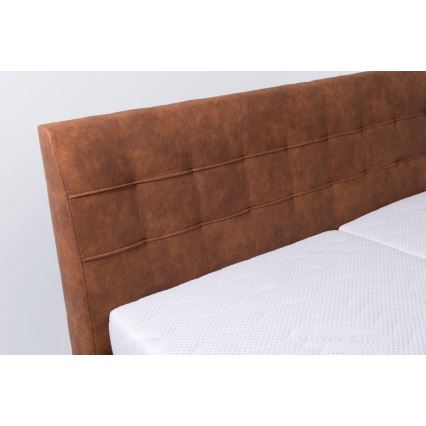 Lit rembourré avec matelas et coffre de rangement VIOLET 160 x 200 cm, brun cognac