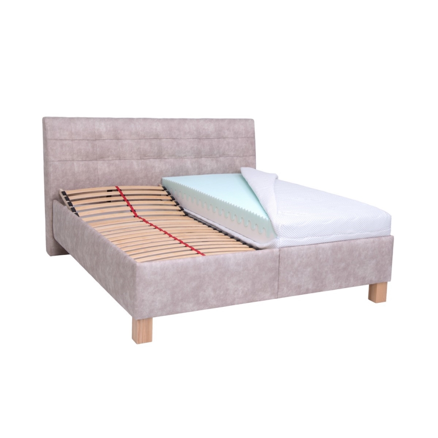 Lit rembourré avec matelas et coffre de rangement VIOLET 180x200 cm beige