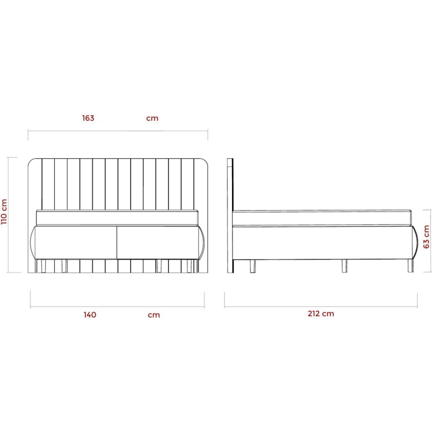 Lit rembourré avec matelas et espace de stockage ALEXA 140x200 cm beige