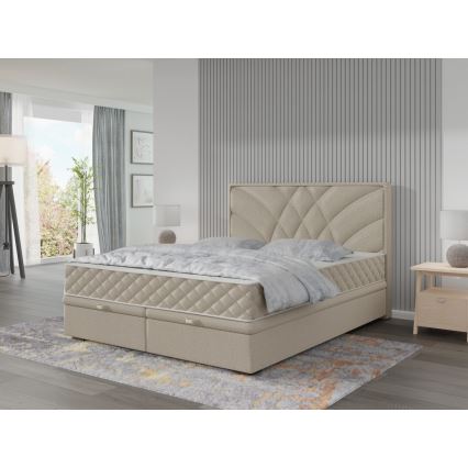 Lit rembourré avec matelas et espace de stockage GINA 180x200 cm beige