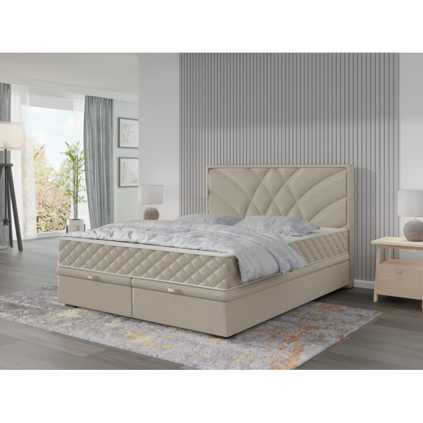 Lit rembourré avec matelas et espace de stockage GINA 180x200 cm beige