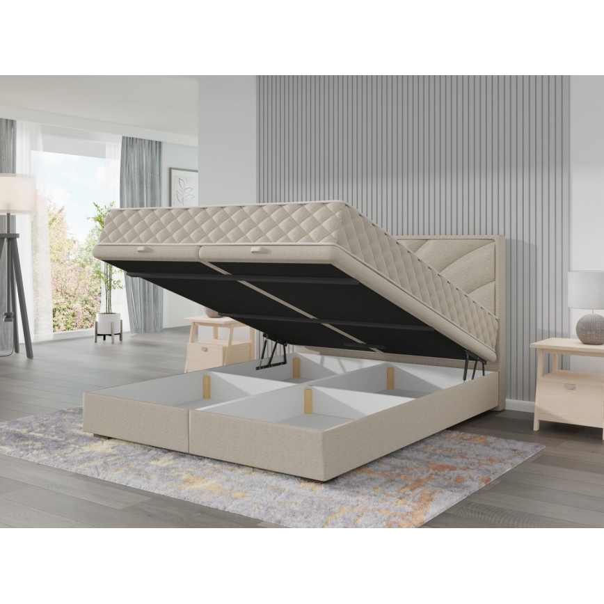 Lit rembourré avec matelas et espace de stockage GINA 180x200 cm beige