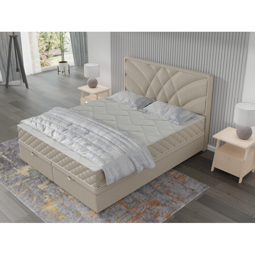 Lit rembourré avec matelas et espace de stockage GINA 180x200 cm beige