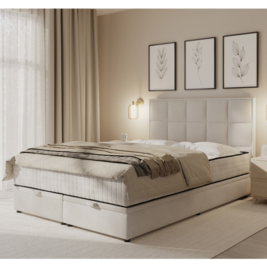 Lit rembourré avec matelas et espace de stockage GRACE 140x200 cm gris