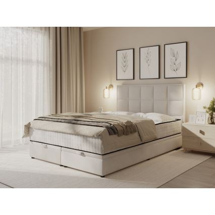 Lit rembourré avec matelas et espace de stockage GRACE 140x200 cm gris