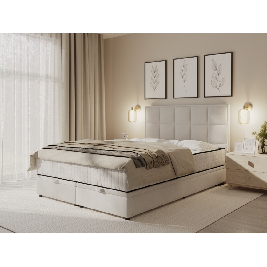Lit rembourré avec matelas et espace de stockage GRACE 140x200 cm gris