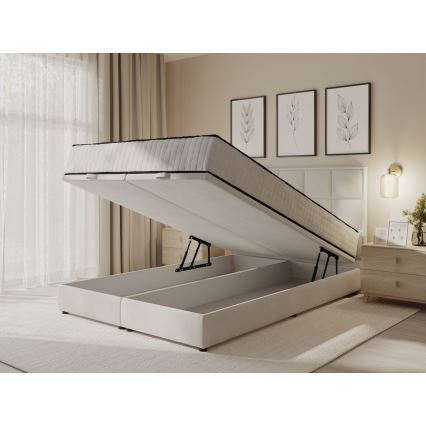 Lit rembourré avec matelas et espace de stockage GRACE 140x200 cm gris