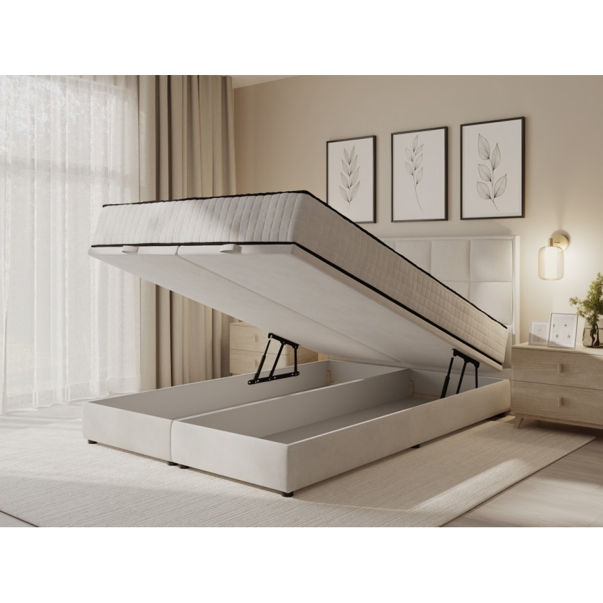 Lit rembourré avec matelas et espace de stockage GRACE 140x200 cm gris